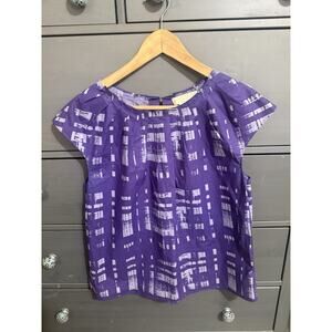 Michael Kors Purple Mod Cotton 100% Short Sleeve Top Women's Sz 12 Ruched Neck